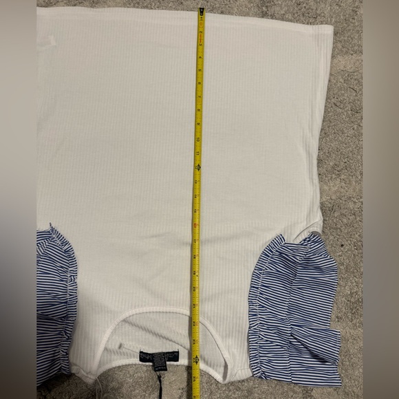 White and Blue Striped Ruffle Sleeve Top - Picture 9 of 9